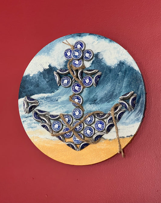 12 inch round, 3D Anchor Bottlecap w rope Art