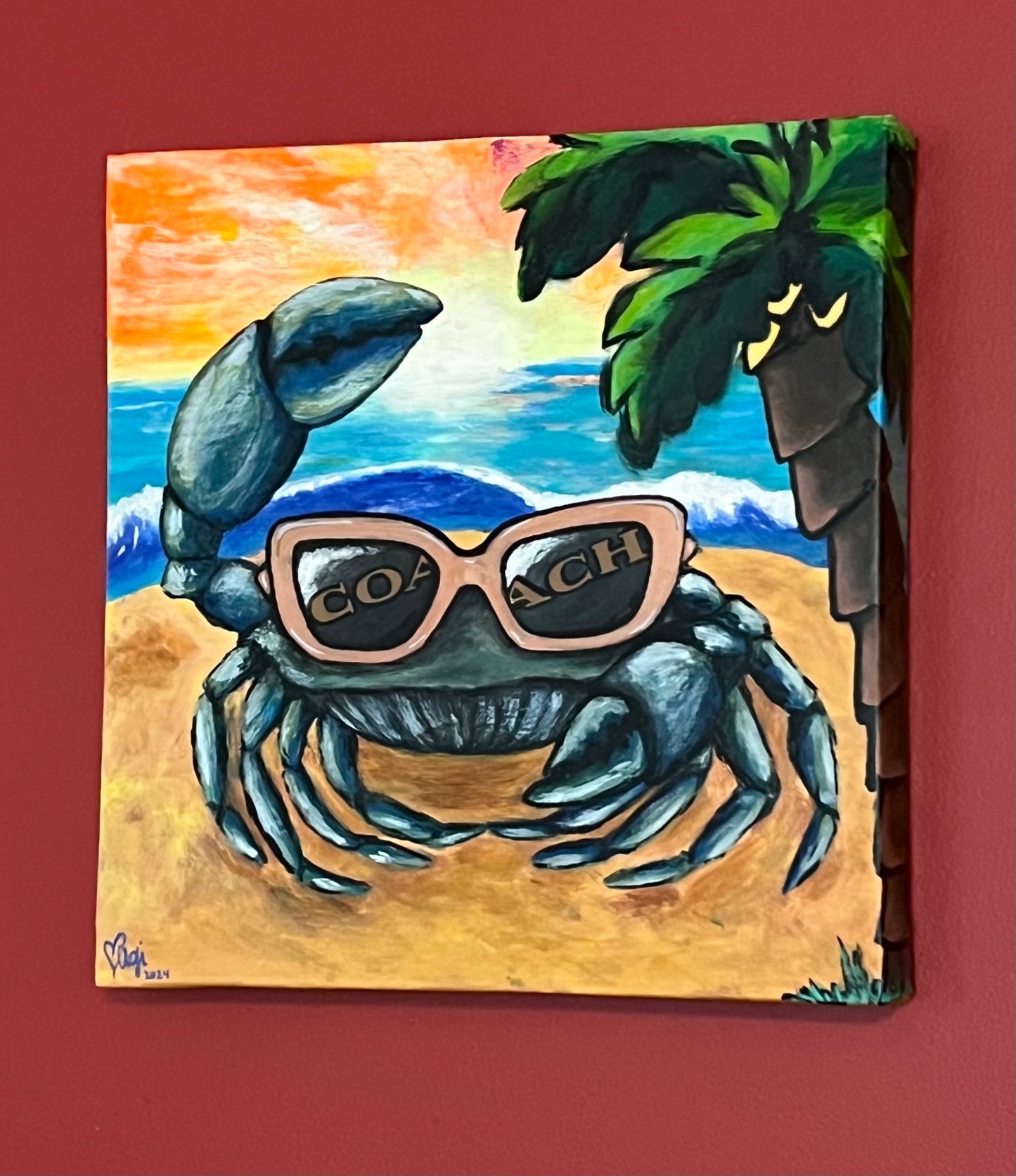 Custom 11x11” beach crab art