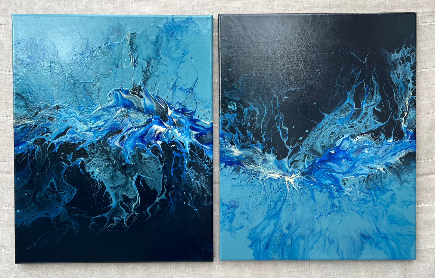 "Contrasting Blues" Acrylic Pour (2) 16x20