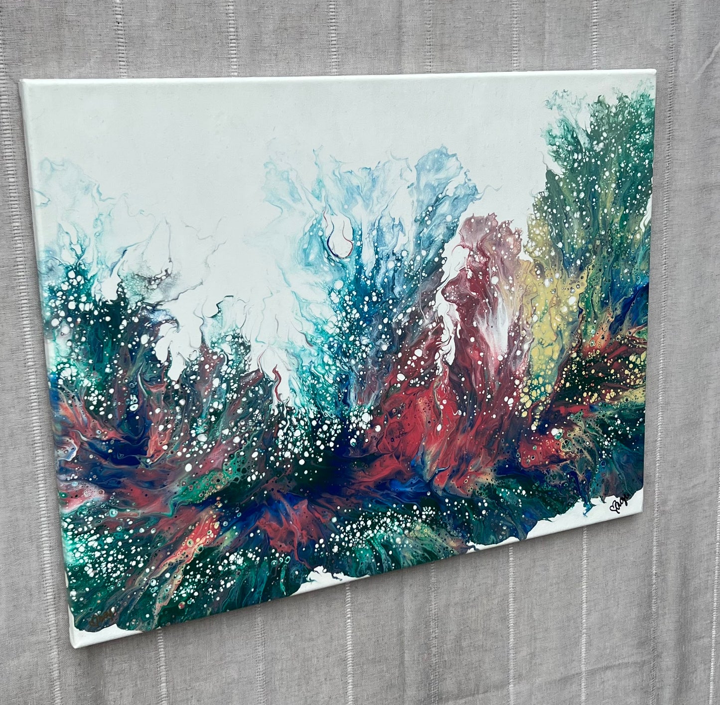 "Coral Wave" Acrylic Pour 18x24