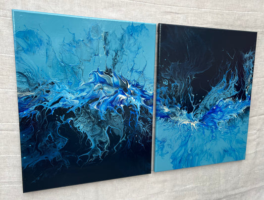 "Contrasting Blues" Acrylic Pour (2) 16x20