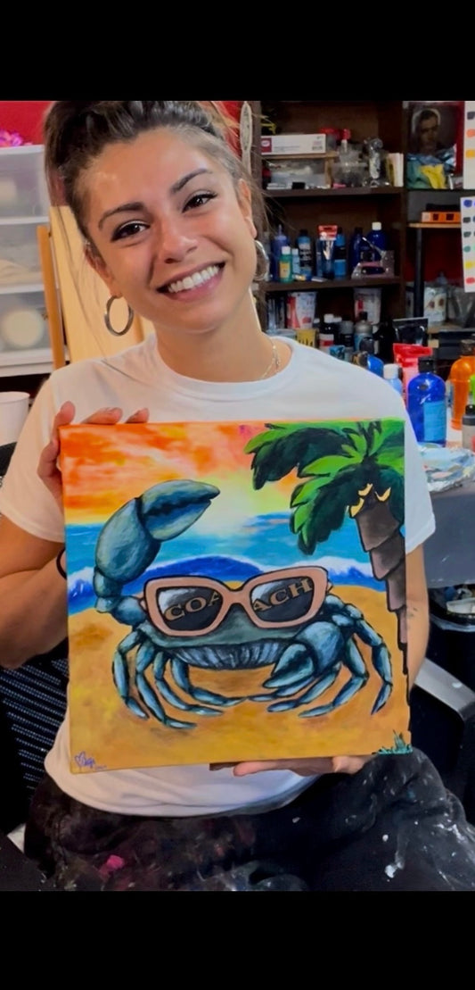 Custom 11x11” beach crab art