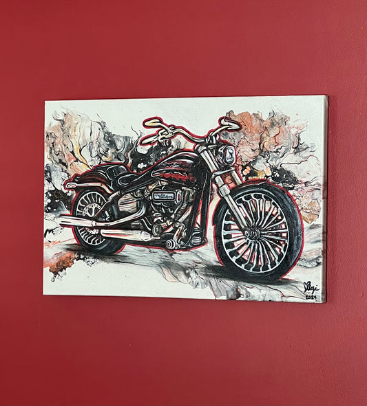 18x12 acrylic pour& paint over motorcycle