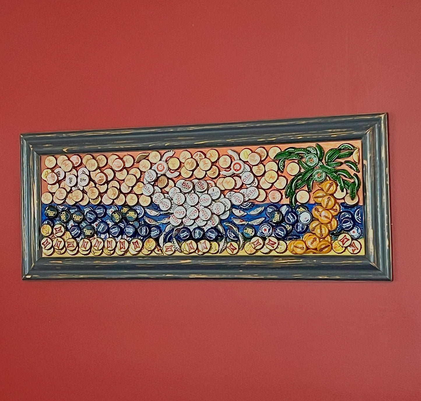 Beach crab & palm tree Bottle cap Art