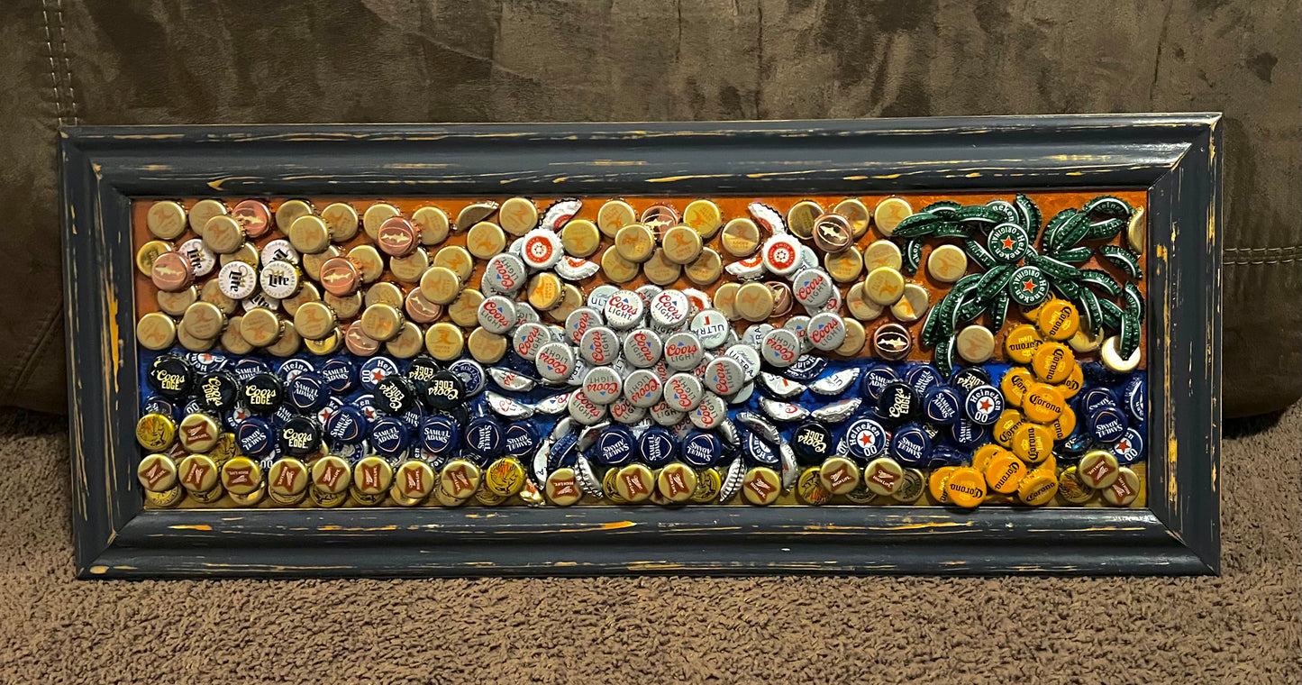 Beach crab & palm tree Bottle cap Art