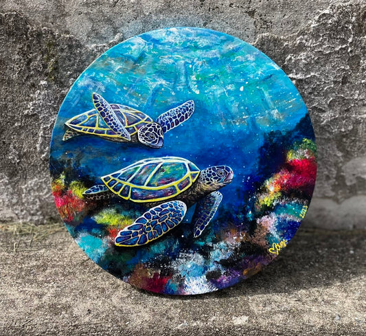 12” Round Hand Painted Sea Turtle Canvas