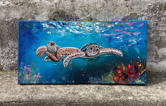 20”x10” Hand Painted Sea Turtles Canvas