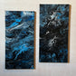 Metallic Blue/Black" Acrylic Pour (2) 10x20