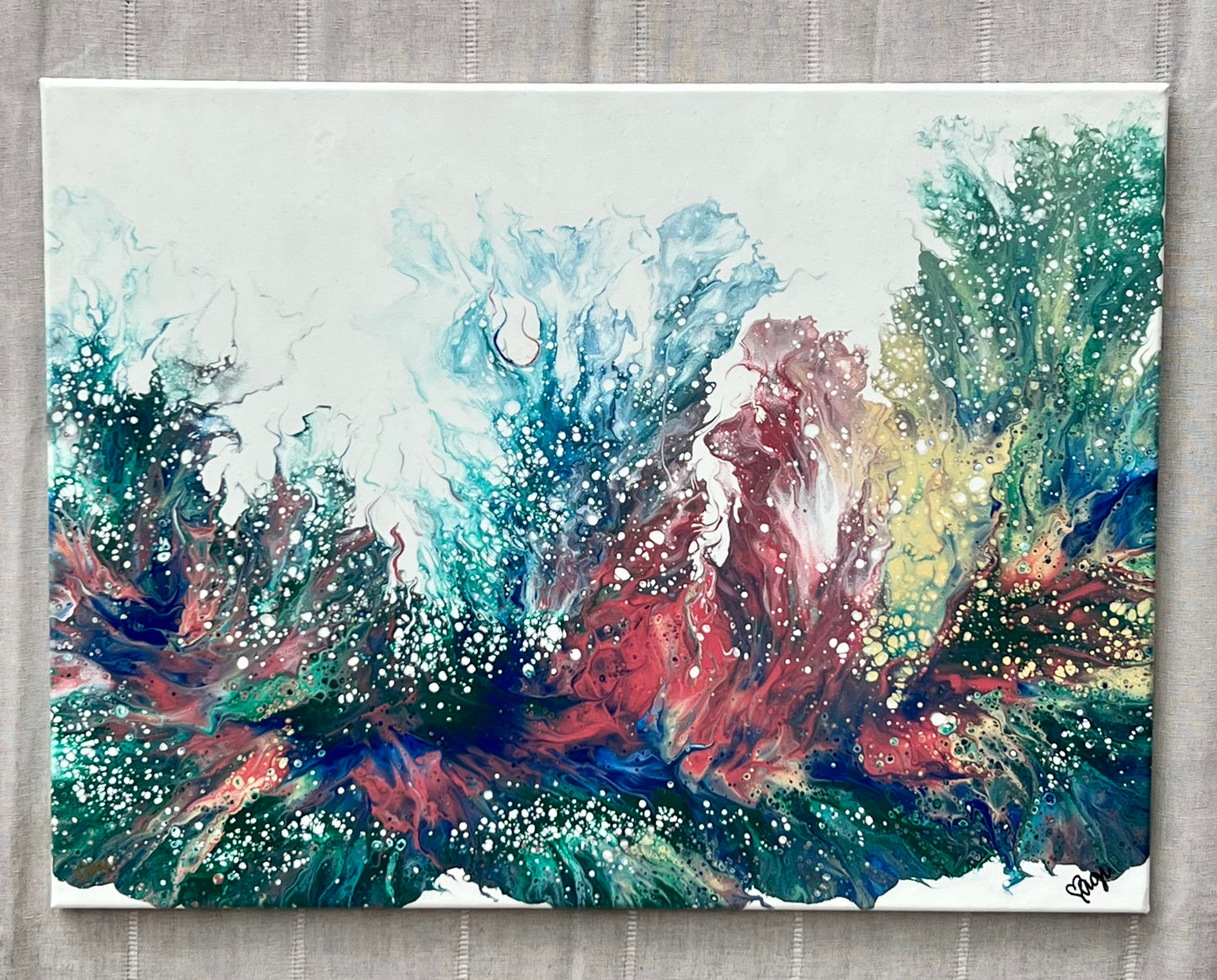 "Coral Wave" Acrylic Pour 18x24